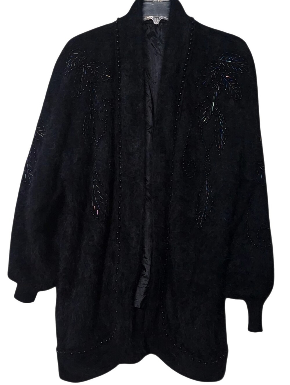 Vintage Eddie Dassin black beaded Angora Cardigan Jacket Size Medium
